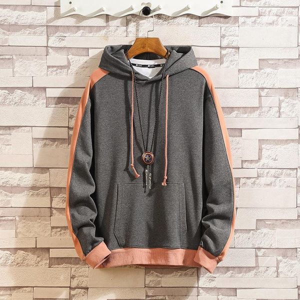 

2021 spring autumn men's hoodies long sleeve color matching hooded casual fashion stretchy cotton male quality pullover1, Black