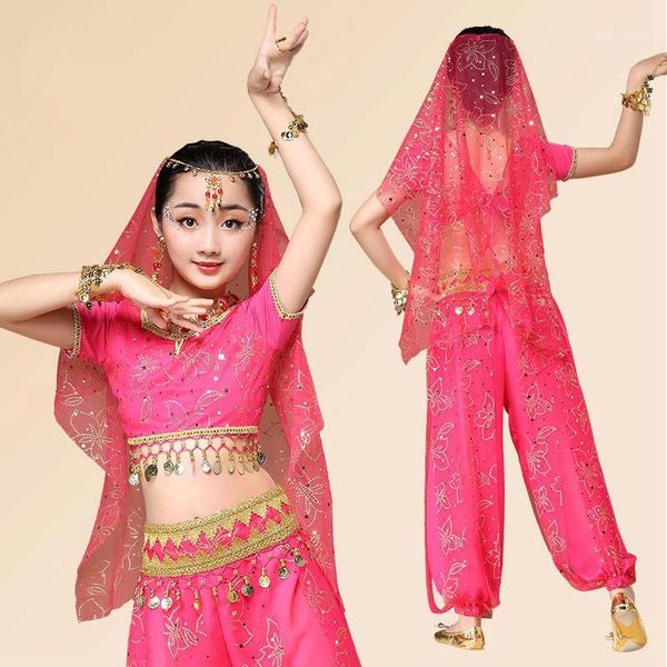 

children belly dance performance professional wear girl children's day show costumes dancing practice quality set h45241, Black;red