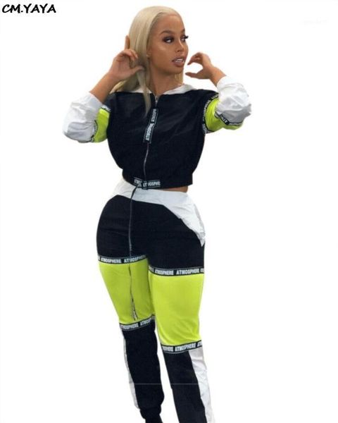 

two piece dress 2021 letter stripes hooded zip up long sleeve short jackets splicing pants suits sporty set tracksuit gla30681, White