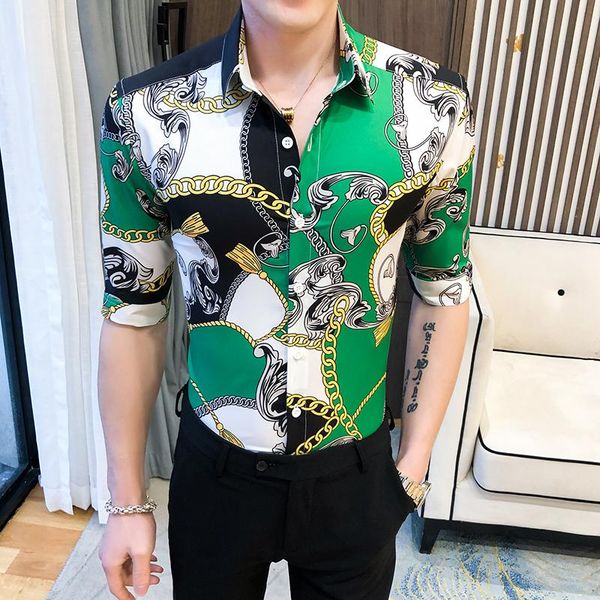 

men's summer men shirt casual three quarter sleeve youth street fashion shirt nightclub half sleeve dress chemise, White;black