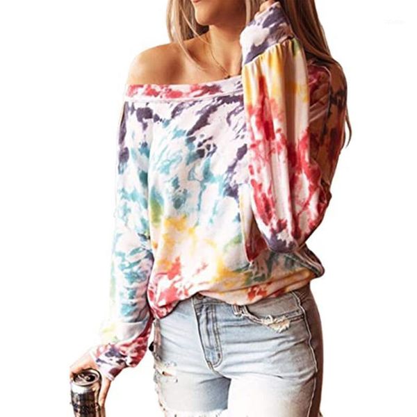 

plus size womens tie dye cold shoulder sweatshirt ladies pullover thin autumn long sleeve loose jumper casual hoodies z07071, Black
