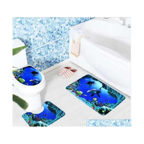 

3pcs bath mats ocean underwater world anti slip toilet pattern carpet bathroom mat flannel toilet mat for three qylltj sweet07