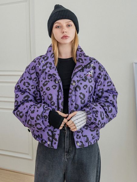 

coldbreak high neck leopard print puffer coat k7jj#, Black