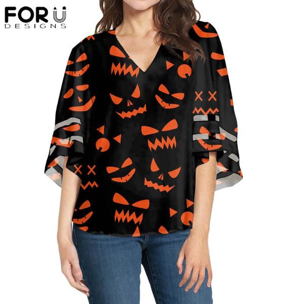 

forudesigns halloween gift for ladies chiffon shirts with special bat sleeves clothing ladies casual five-point sleeves, White