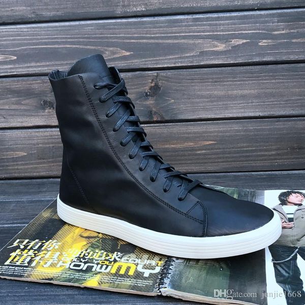 

new list 2017 fashion genuine leather version increase high tide men's shoes factory outlet high bandage personalized boots, Black