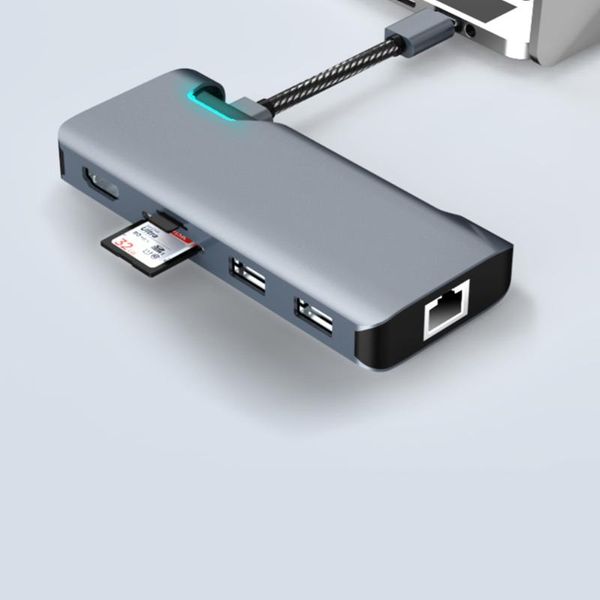 

usb type c hub 7 в 1 type-c к hdmi usb3.0 sd tf rj45 pd multiport адаптер для ноутбуков ноутбуки