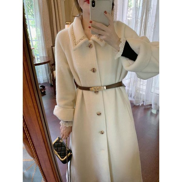 

women's wool & blends light ripe style flannel woolen coat loose in winter 2021, Black