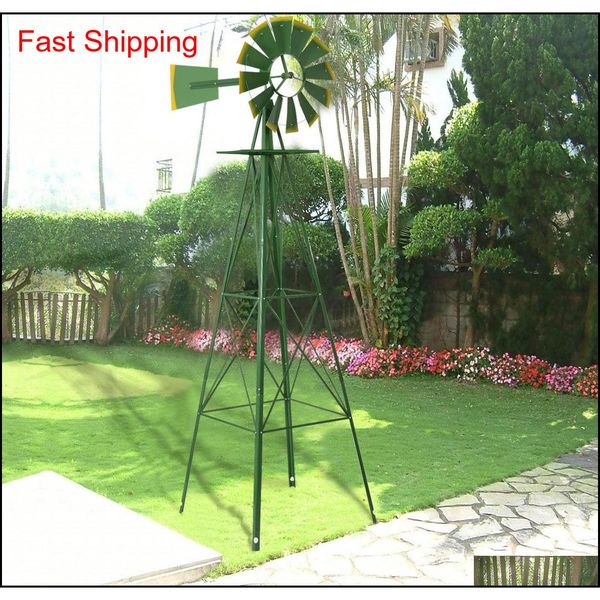 

8ft tall windmill ornamental wind wheel green and yellow gar qylegk yh_pack