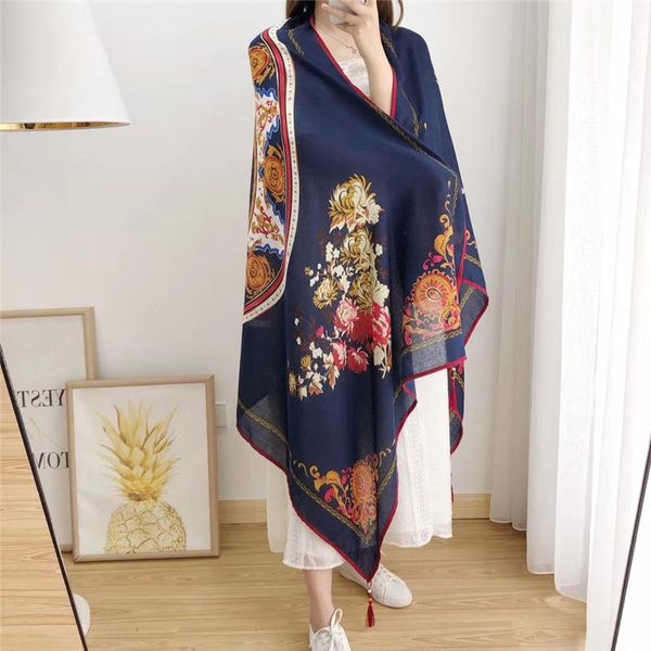 

Travel Gauze Hijab Spring and Summer Scarf Ladies Long Shawl Fashion Cape Tassel Thin Ethnic Style Bib Scarves Printed Poncho, Blue;gray