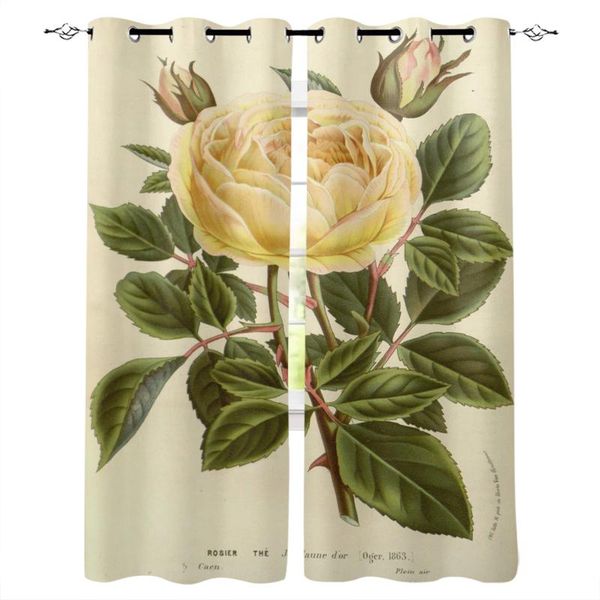 

curtain & drapes flower green leaf yellow retro plant art curtains for living room bedroom kitchen home supplies ready-made window