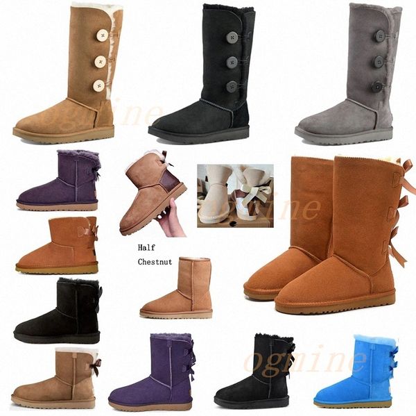 

in stock]classic australia wgg women platform womens fur boot girls lady bow button winter snow half knee australian boots 36-41 6dex#, Black