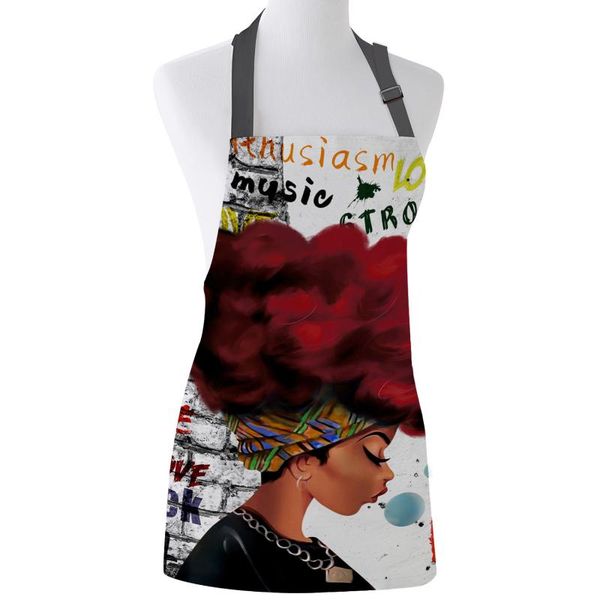 

aprons kitchen apron african woman female graffiti wall red hair adjustable bib canvas for women cooking baking pinafore