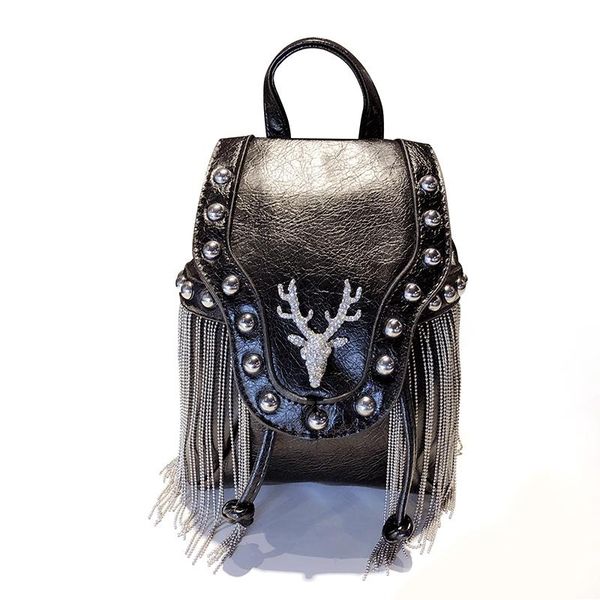 

олень rhinestone pu сумка женщины silver white bucket bag металлические цепи fringe кисточкой кошелек телефон кошелек crossbody марка