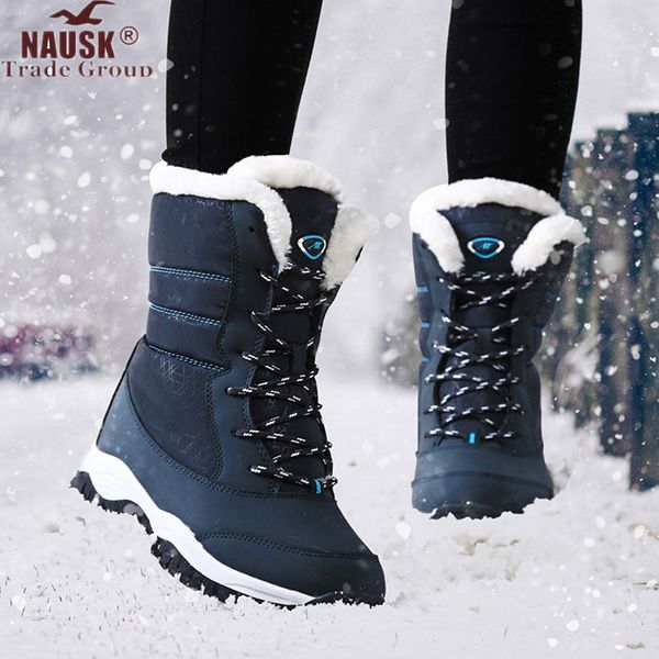 

women bootswomen boots waterproof winter shoes women snow boots platform keep warm ankle winter boots with thick fur heels botas mujer 2019, Black