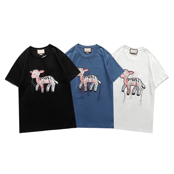 

causal men women tshirts black white blue fashion deer embroidery t shirts short sleeve hip hop streetwear couple tees db99#, White;black