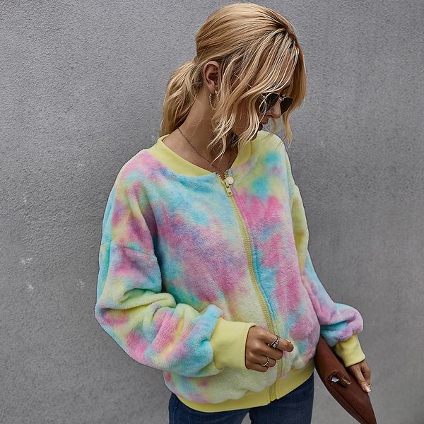 

2021 new winter tie dyed sleeve fur coat women's 3t73, Black