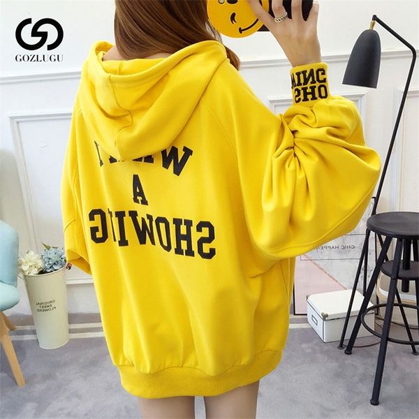 

hooded pullovers puff sleeve sweatshirt women thin yellow hoodie loose sweatshirt female new women clothes korean hoodie 201031, Black