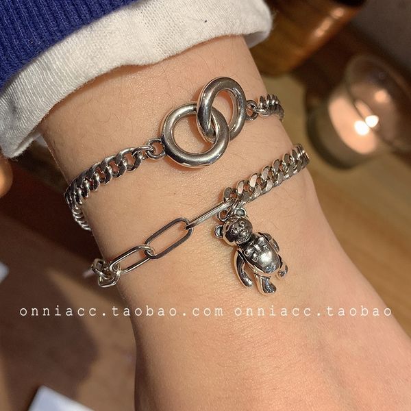 

zu7pj korean bracelet braceletring jewelry double ring bear gate women's 925 yintai silver tank chain east chain bracelet 1rovq, Golden;silver