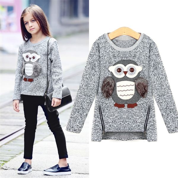 

girls fleece lined zipper sweater cartoon cute owl casual cotton girls winter clothes girls sweater for 6 7 8 9 10 12 14 years lj200818, Blue