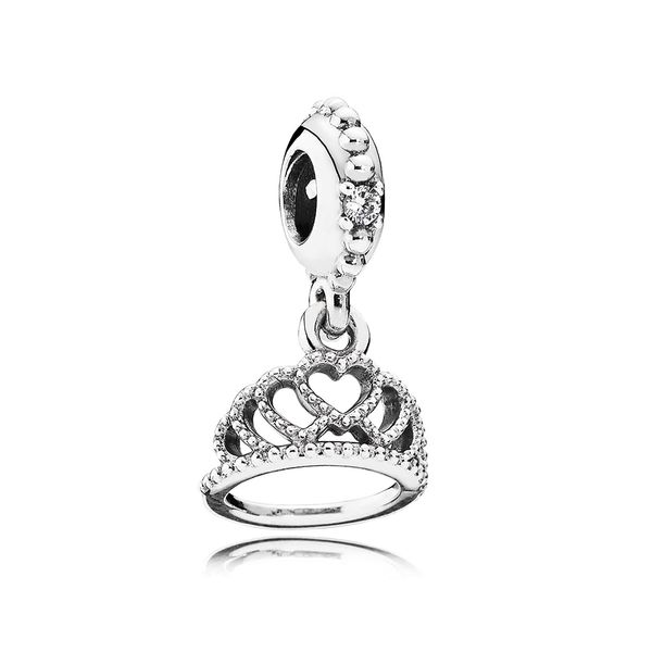 

authentic 925 sterling silver heart tiara dangle charms with clear cubic zirconia beads pendant fit pandora bracelets for diy jewelry making, Black