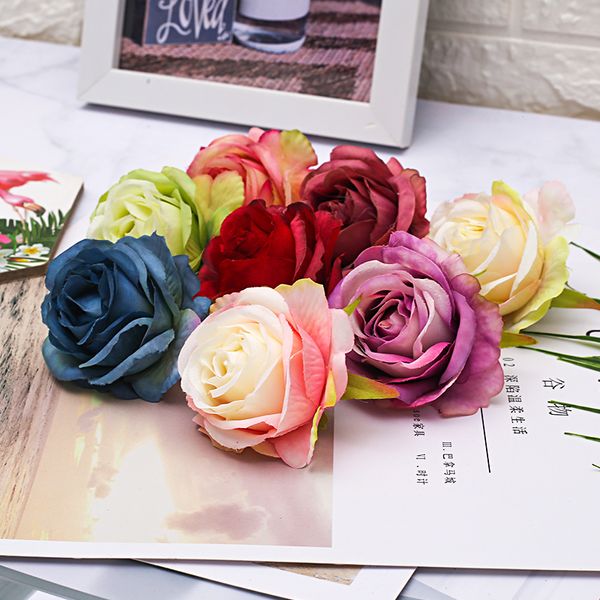 50/100pcs 6.5cm Artificiale Sike Princess Rose Teste di fiori per la decorazione domestica di nozze Scrapbook fai da te Forniture artigianali Fiori finti 201222