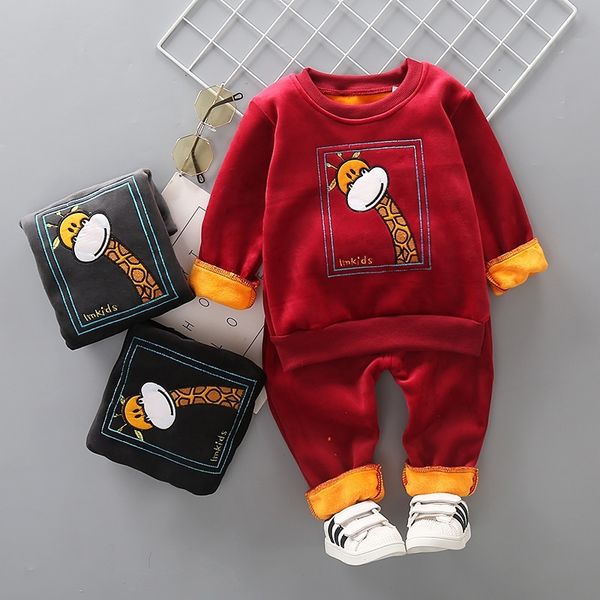 

winter kids cloth baby cartoon warm clothing sets suits baby girls thick t-shirt+pants outfits 2pcs/set tracksuits sets 201126, White