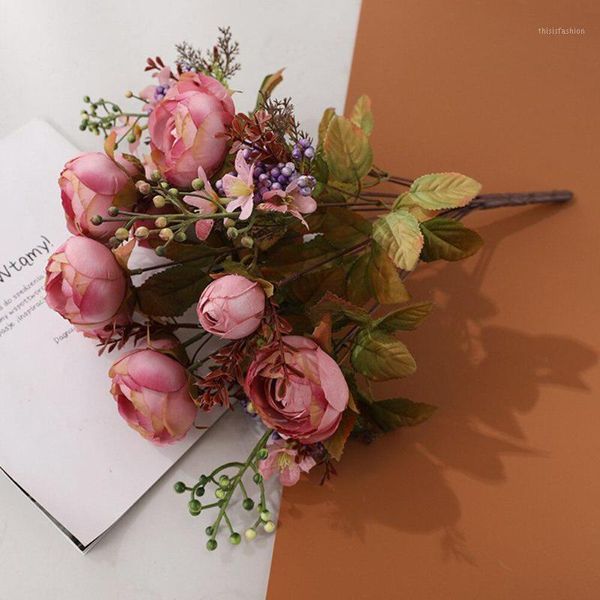 

multi head artificial camellia bouquet for home wedding tabledecoration1