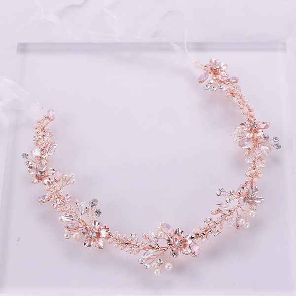 

rose gold crystal pearl ornaments headpieces flower bridal handmade tiara hair jewelry woman wedding headpiece, Silver