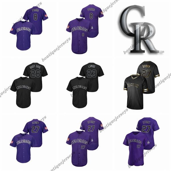 

custom men women kids colorado rockies 26 dahl 8 parra 23 lambo 27 story home gerardo trevor baby black white baseball jerseys, Blue;black