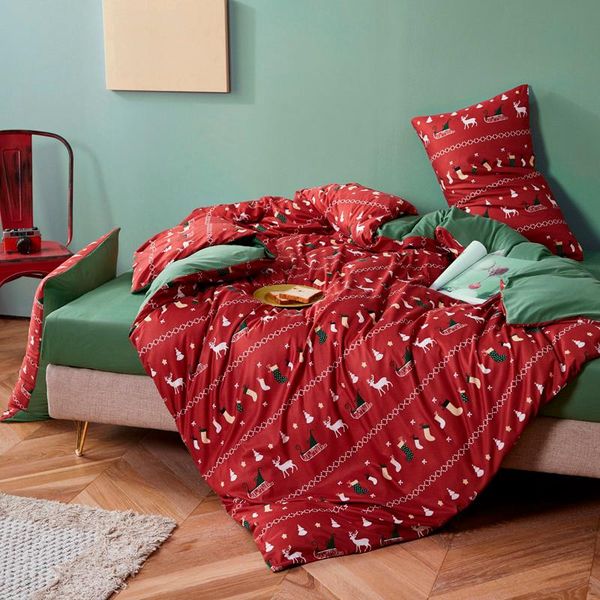 

bedding sets christmas set autumn and winter knitted cotton printing four-piece suit soft comfortable duvet cover textile