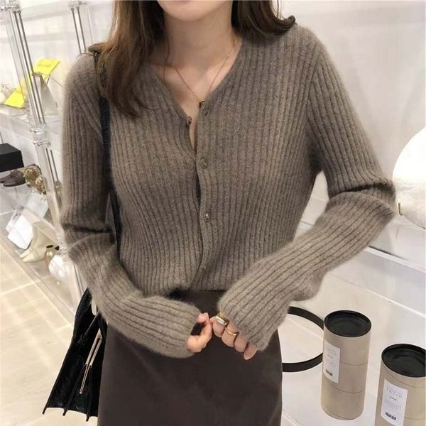 

solid color cardigan sweater women elegant v neck knitted long sleeve casual cardigans autumn winter pull femme 201128, White;black