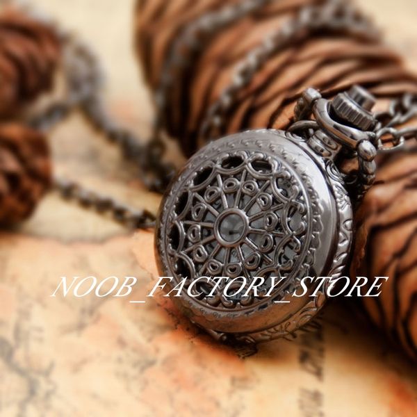 

new quartz vintage lead black small spider web pocket watch necklace jewelry wholesale sweater chain fashion watch copper color steel bezel, Slivery;golden