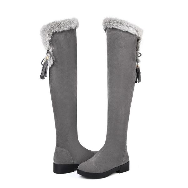 

boots pqecfs big size 34-43 spring & autumn winter women solid hair over-the-knee 2 colors, Black