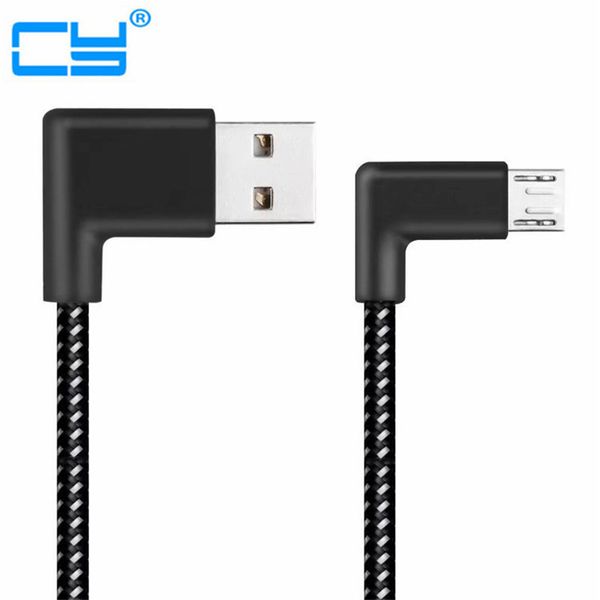 

0.2m/1m/2m l shaped connector micro usb charging cable 90 degree angle black nylon braided data sync transfer cord wire line
