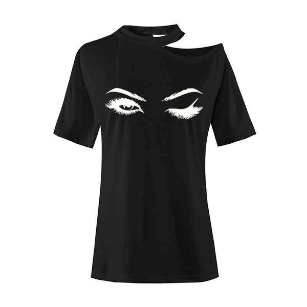 

pretty eyelashes big eyes for girl t shirt women short sleeve summer blusas casual off shoulders o-neck camisetas, White