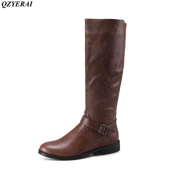 

qzyerai new arrival in the fall to calf boots riding boots fashion womens shoes zipper low heel european and american style, Black
