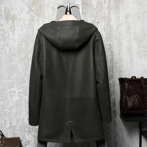 

leather jacket men winter lamb liner real sheepskin sheep shearling fur coat wool jackets plus size p1819958 yy4791, Black