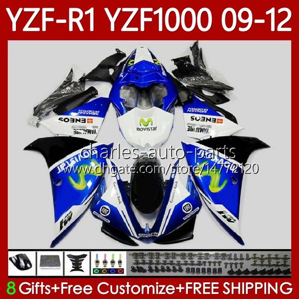 Motorradkörper für Yamaha YZF R1 1000 CC YZF1000 YZF-R1 Movistar Blau 09–12 Karosserie 92No.118 YZF-1000 YZF R 1 YZFR1 09 10 11 12 1000CC 2009 2010 2011 2012 Verkleidungsset