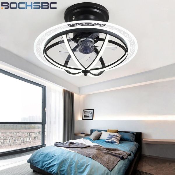 

bochsbc nordic led ceiling fan lights 68w silence remote black fans hanging lamps for bedroom living dining children's room1