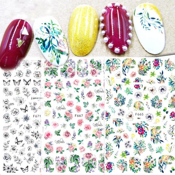 

stickers & decals 1pcs 3d vintage flowers series nail leaf art transfer summer slider diy manicure adhesive decor tip, Black