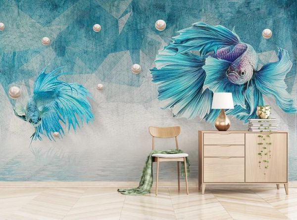 

custom any size murals wallpaper 3d dark blue abstract lines guppies jewelry p wall painting bedroom decor 3d fresco