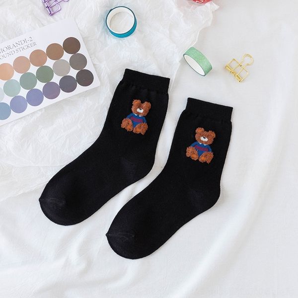 

aplot autumn and winter new korean cartoon cotton white sweet lady mid-calf stockings stockingssocks stockings for cute socks bear women tx7, Black