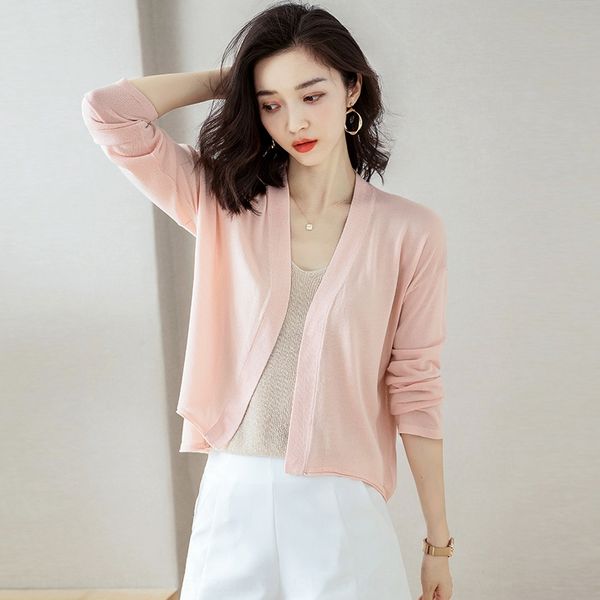 

spring 2020 new women's small imitation linen loose thin casual v-neck knitted cardigan spring 2020 new women's small coat imitati, White;black