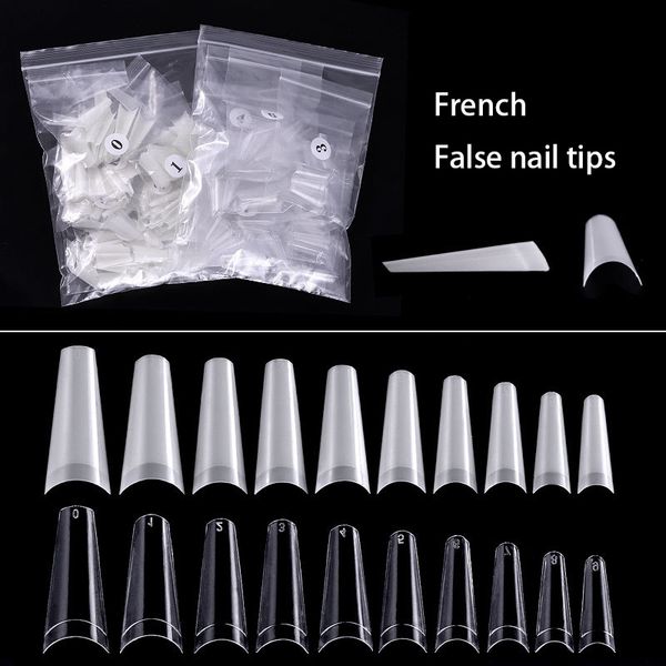 

500pcs false nail art tips french natural transparent coffin false nails tips acrylic uv gel nail polish manicure, Red;gold