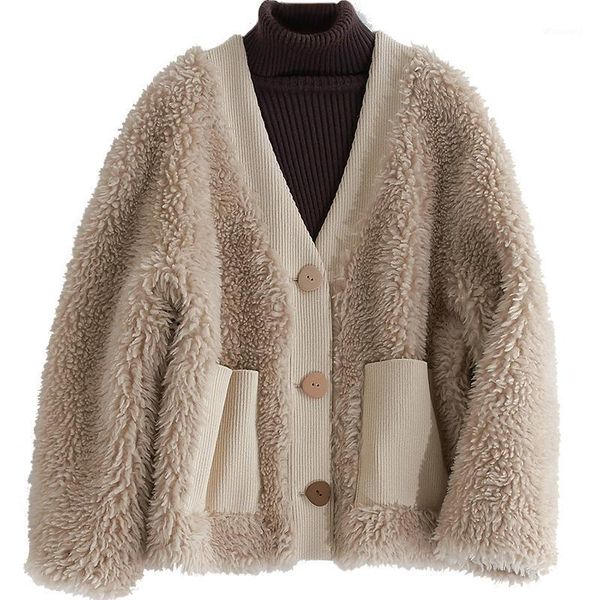 

sheep quality fashion shearing high coat soft warm women's 2020 female fur jacket korean wool cardigan ropa zjt3651, Black