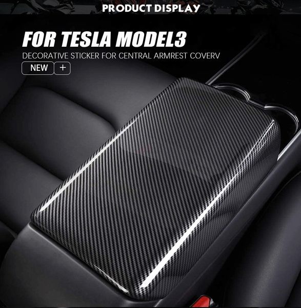 

2021 model3 armrest box protective trim cover for tesla model 3 y center console decoration carbon fiber interior accessories