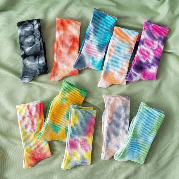 

2021autumn and winter new tie dyed cotton medium tube female summer thin lovers fashion street personality skateboarding socks, Black