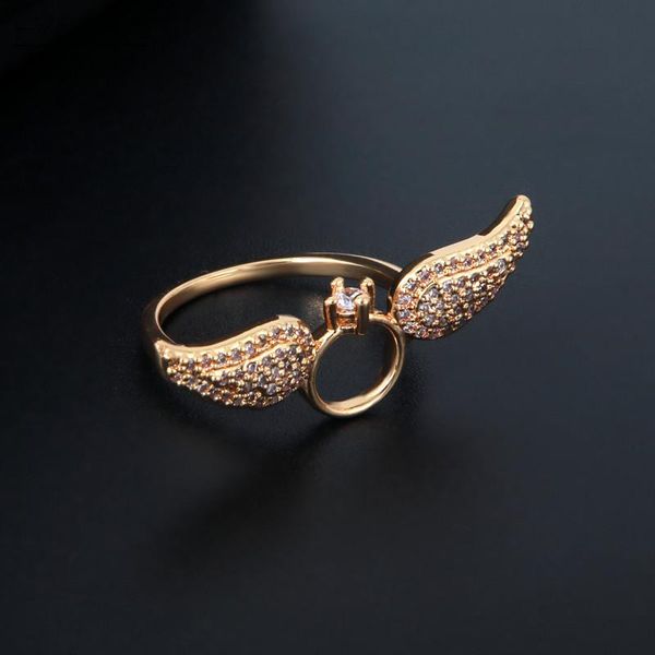 

fysara silver color color angel wings кольца микро цирконы вымощенные кристалловое кольцо роскошное перо кольцо палец для женщин ювелирные и
