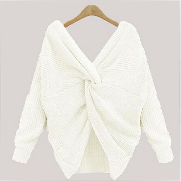 

2021 new two wear v-neck knot cross back sweater and sweater women, White;black