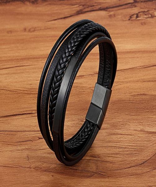 

hand-woven multi-layer men's stainless steel leather bracelet 3-color selection gadget combination men's custom birthday gifts sqc, Golden;silver
